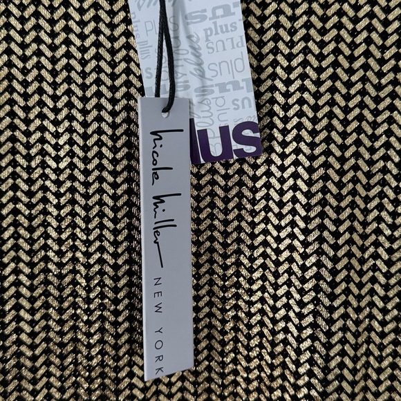 NWT Nicole Miller Gold Metallic Long Sleeve Shift Dress Women's 1X - Picture 2 of 8